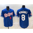 Los Angeles Dodgers #8 Enrique Hern¨¢ndez Royal JEROMEN With American Flag Patch Limited Stitched Jersey