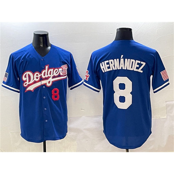 Los Angeles Dodgers #8 Enrique Hern¨¢ndez Royal JEROMEN With American Flag Patch Limited Stitched Jersey