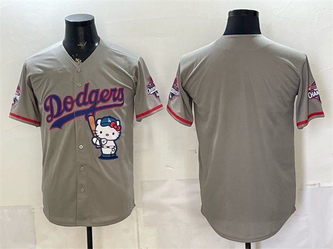 Los Angeles Dodgers Blank Grey JEROMEN Hello Kitty Night 2025 World Series Champions Patch Stitched Jersey