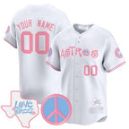 Custom Houston Astros  Love Street & Peace Sign Patch Bubblegum Pink Vapor Premier Limited Jersey ¨C White JEROMEN