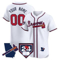Custom Atlanta Braves 2024 Spring Training & Georgia Patch Vapor Premier Elite Jersey ¨C White JEROMEN