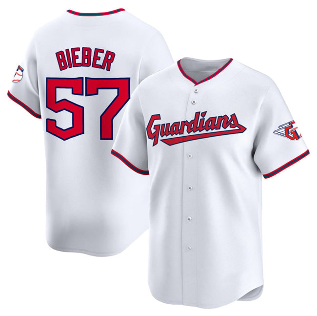 Cleveland Guardians #57 Shane Bieber White JEROMEN Home Limited Stitched Jersey