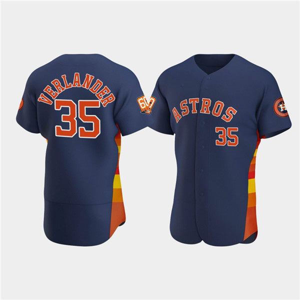 Houston Astros #35 Justin Verlander Navy JEROMEN 60th Anniversary Flex Base Stitched Jersey