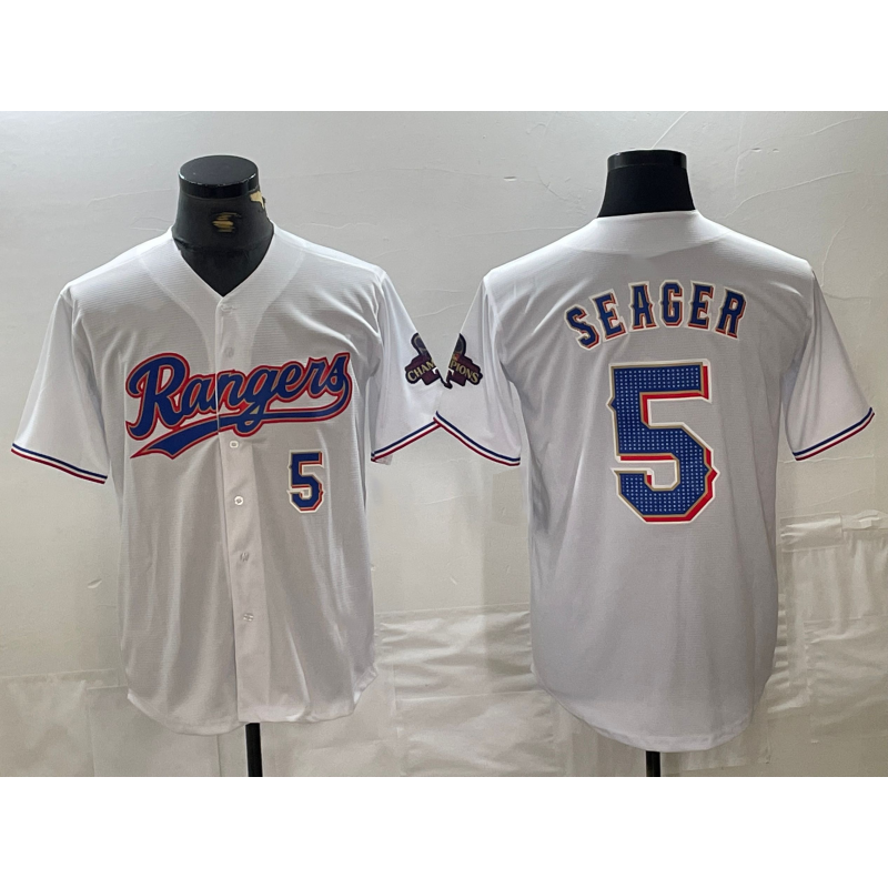 Texas Rangers #5 Corey Seager Number White JEROMEN 2024 Gold Collection Limited Cool Base Jersey