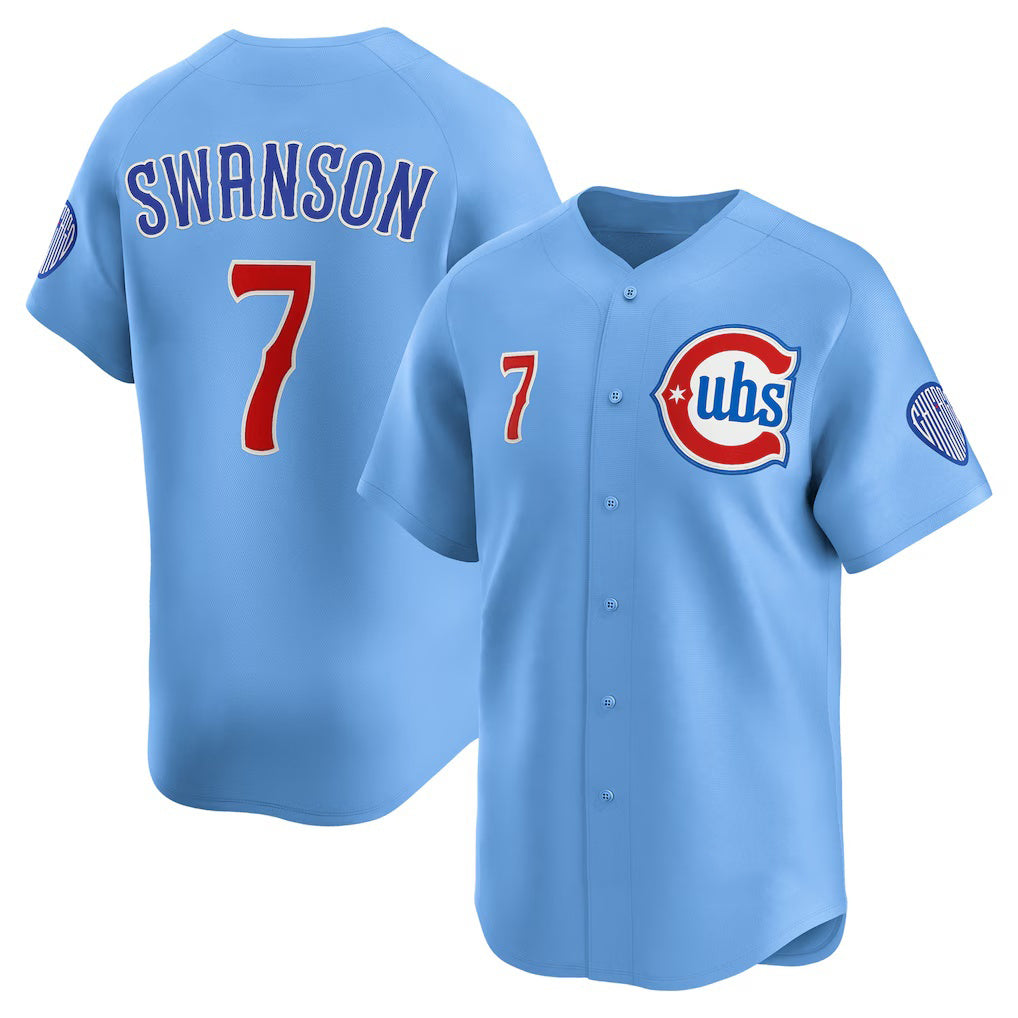 Chicago Cubs #7 Dansby Swanson Baby Blue JEROMEN 2nd Alternate Limited Player Jersey