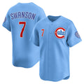 Chicago Cubs #7 Dansby Swanson Baby Blue JEROMEN 2nd Alternate Limited Player Jersey