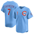 Chicago Cubs #7 Dansby Swanson Baby Blue JEROMEN 2nd Alternate Limited Player Jersey