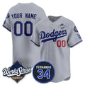 Custom Los Angeles Dodgers ACTIVE PLAYER Gray JEROMEN 2025 World Series With No. 34 Patch Limited Stitched Jersey
