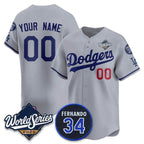 Custom Los Angeles Dodgers ACTIVE PLAYER Gray JEROMEN 2025 World Series With No. 34 Patch Limited Stitched Jersey