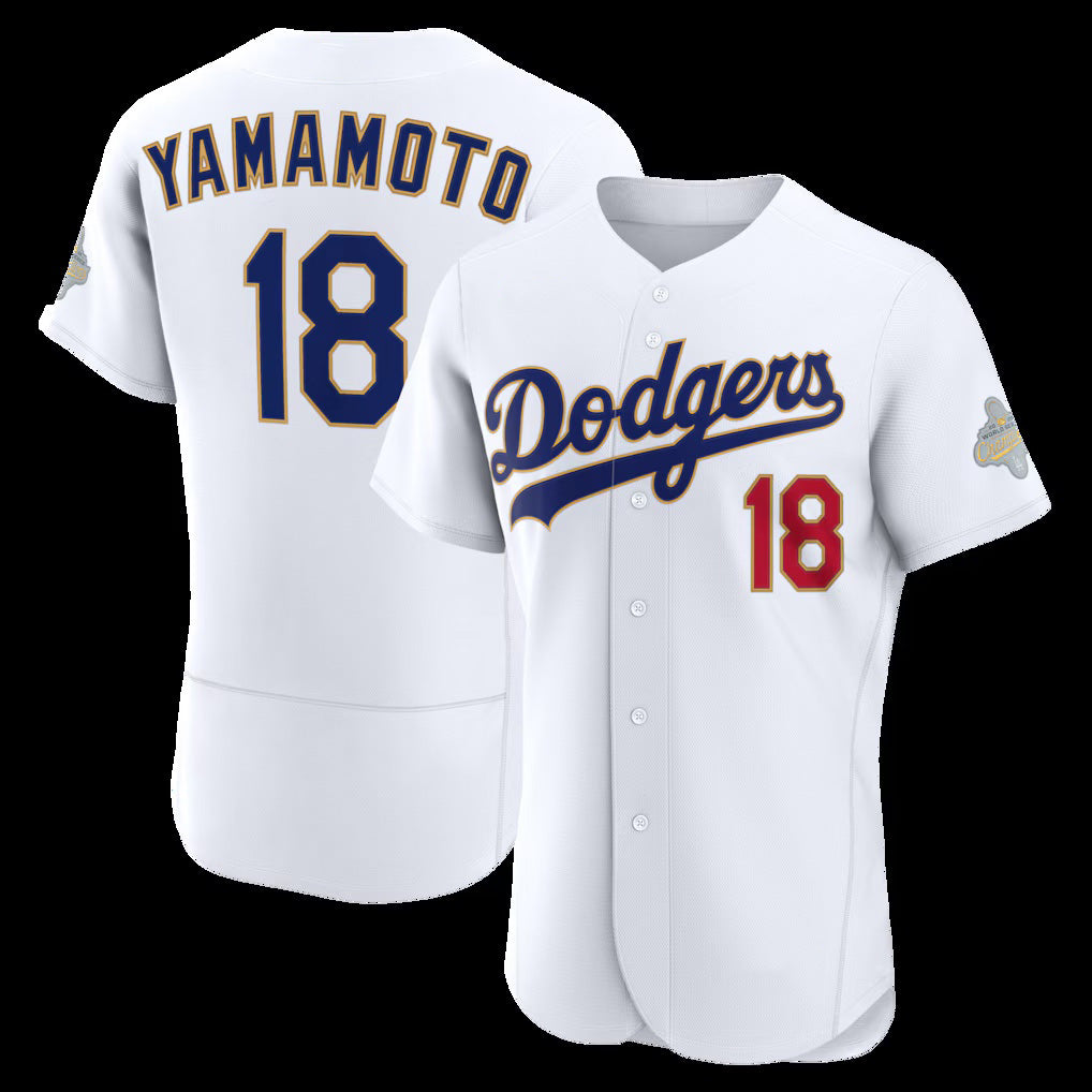 Los Angeles Dodgers #18 Yoshinobu Yamamoto White JEROMEN 2026 Gold Collection Authentic Jersey