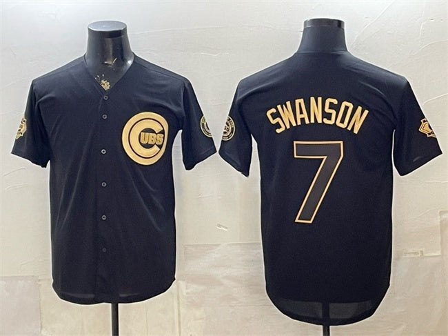 Chicago Cubs #7 Dansby Swanson Black Gold JEROMEN 150th Anniversary Patch Stitched Jersey