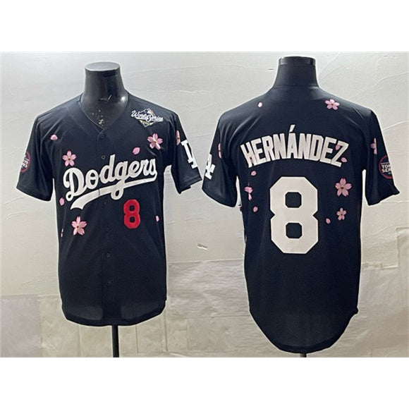 Los Angeles Dodgers #8 Enrique Hern¨¢ndez Black JEROMEN 2025 World Series Patch Tokyo Series Limited Stitched Jersey