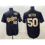Los Angeles Dodgers #50 Mookie Betts Black Gold JEROMEN 2025 World Series Patch Limited Stitched Jersey