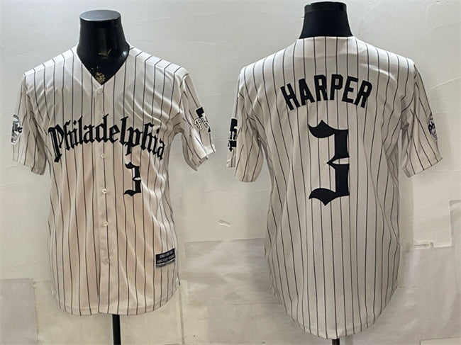 Philadelphia Phillies #3 Bryce Harper Cream JEROMEN Pinstripe Gothic Vapor Limited Stitched Jersey