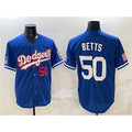 Los Angeles Dodgers #50 Mookie Betts Royal JEROMEN With American Flag Patch Limited Stitched Jersey