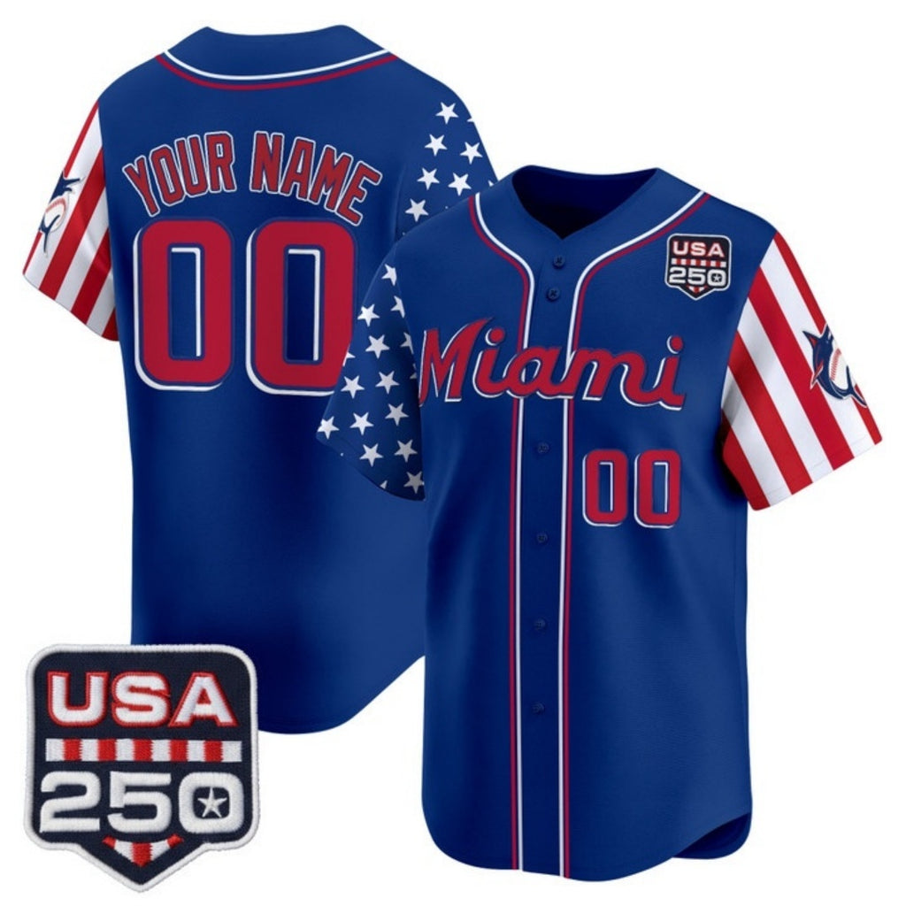 Custom Miami Marlins Royal JEROMEN America 250 Edition Vapor Premier Limited Stitched Jerseys