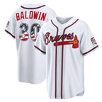 Atlanta Braves #30 Drake Baldwin USA 250 Fourth of July Home Stadium Jersey - White JEROMEN