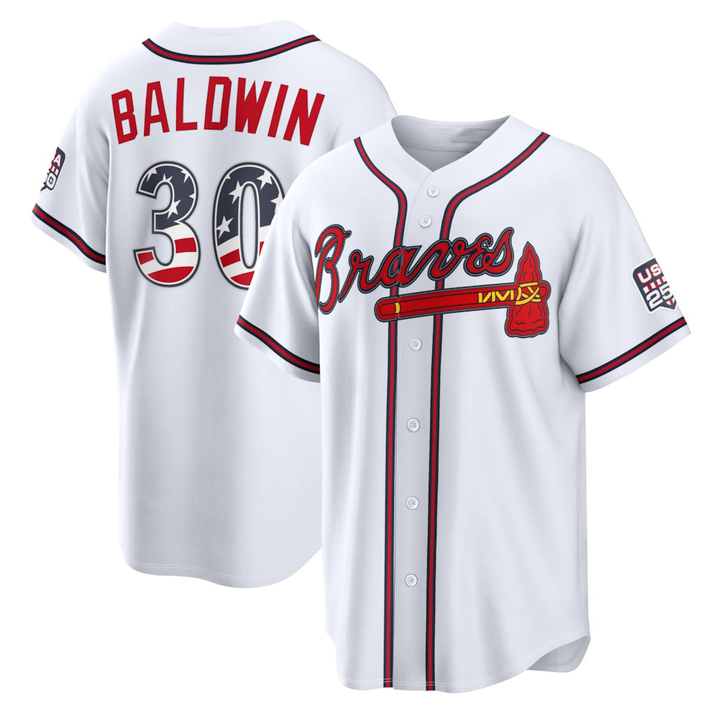 Atlanta Braves #30 Drake Baldwin USA 250 Fourth of July Home Stadium Jersey - White JEROMEN