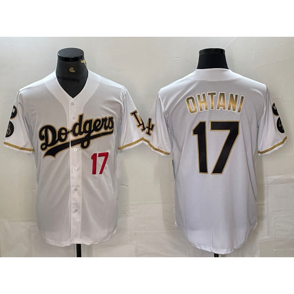 Los Angeles Dodgers #17 Shohei Ohtani Number White Gold JEROMEN Fashion Stitched Cool Base Limited Jerseys