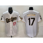Los Angeles Dodgers #17 Shohei Ohtani Number White Gold JEROMEN Fashion Stitched Cool Base Limited Jerseys