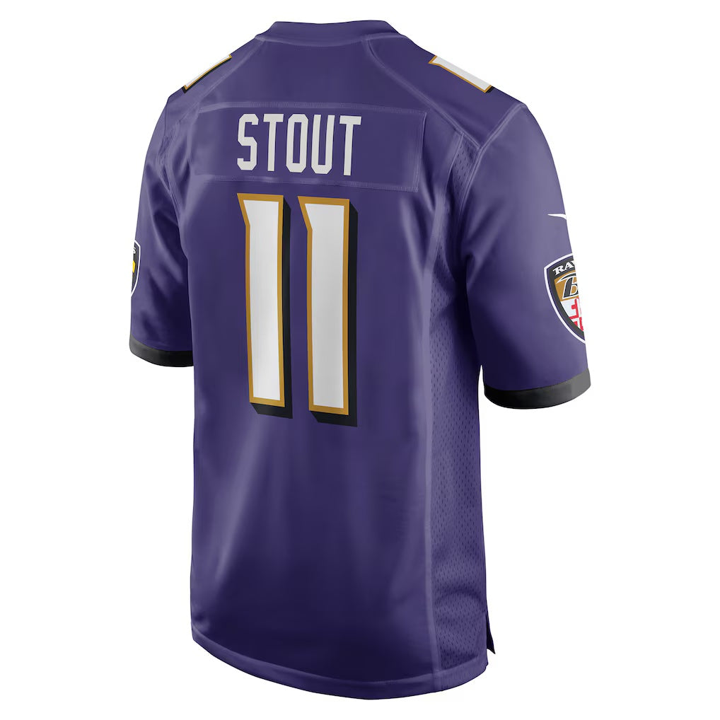 B.Ravens #11 Jordan Stout Purple JEROMEN Player Game Jersey