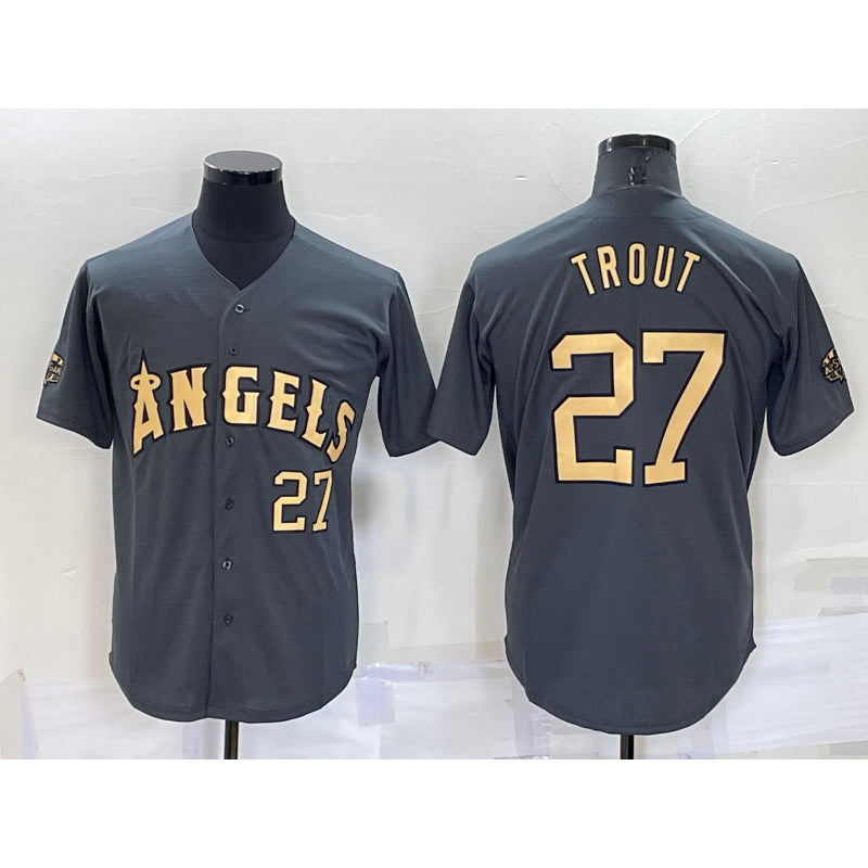 Los Angeles Angels #27 Mike Trout Number Grey JEROMEN 2022 All Star Stitched Cool Base Jersey