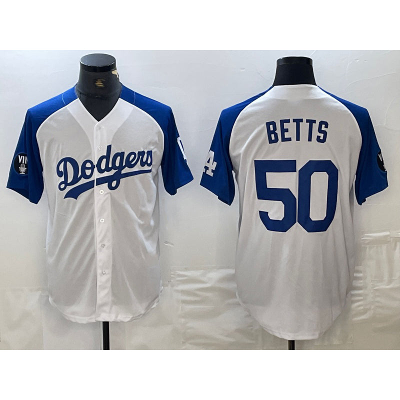 Los Angeles Dodgers #50 Mookie Betts White Blue JEROMEN Fashion Stitched Cool Base Limited Jerseys