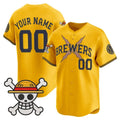 Custom Milwaukee Brewers x One Piece Gold JEROMEN Vapor Premier Limited Jersey - Stitched