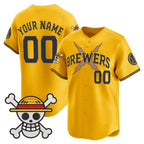 Custom Milwaukee Brewers x One Piece Gold JEROMEN Vapor Premier Limited Jersey - Stitched