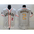 Houston Astros #2 Alex Bregman Number 2023 White Gold JEROMEN World Serise Champions Patch Flex Base Stitched Jersey 2
