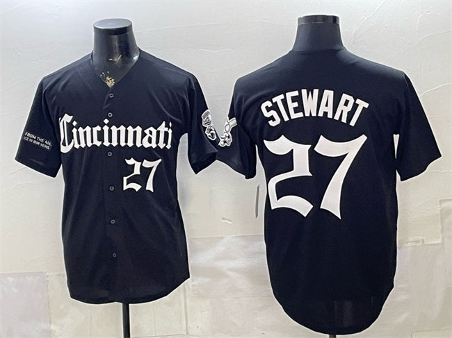 Cincinnati Reds #27 Sal Stewart Black JEROMEN 'Gothic Queen City Edition' Vapor Premier Limited Stitched Jersey