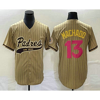 San Diego Padres #13 Manny Machado Tan JEROMEN Pinstripe 2023 City Connect Cool Base Stitched Jersey 2