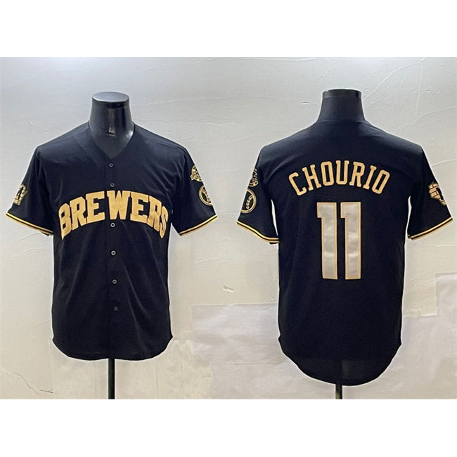 Milwaukee Brewers #11 Jackson Chourio Black Gold JEROMEN With Home Patch Limited Stitched Jersey