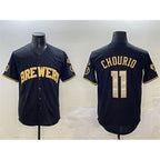 Milwaukee Brewers #11 Jackson Chourio Black Gold JEROMEN With Home Patch Limited Stitched Jersey