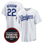 Los Angeles Dodgers #22 Clayton Kershaw White JEROMEN 2025 World Tour Tokyo Series Home Stitched Jersey
