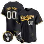 Custom Los Angeles Dodgers Vin & California Patch Gold Trim Vapor Premier Limited Jersey ¨C All Stitched-Black JEROMEN
