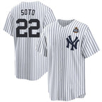 New York Yankees #22 Juan Soto White JEROMEN 2024 World Series With Name Cool Base Stitched Jersey