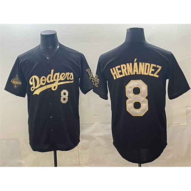 Los Angeles Dodgers #8 Enrique Hern¨¢ndez Black Gold JEROMEN 2025 World Series Champions Patch Limited Stitched Jersey