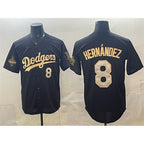 Los Angeles Dodgers #8 Enrique Hern¨¢ndez Black Gold JEROMEN 2025 World Series Champions Patch Limited Stitched Jersey