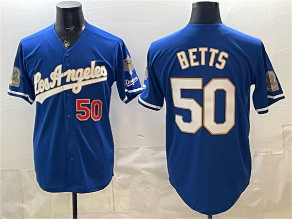 Los Angeles Dodgers #50 Mookie Betts Royal JEROMEN 2026 Gold Collection 9x & B2B Champs Patch Stitched Jersey