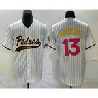 San Diego Padres #13 Manny Machado White JEROMEN Pinstripe 2023 City Connect Cool Base Stitched Jersey 2