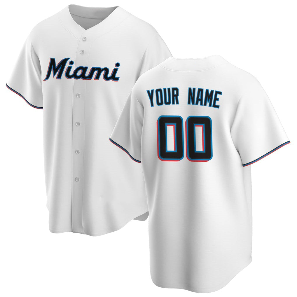 Custom Miami Marlins White JEROMEN Home Replica Jersey