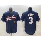 New York Yankees #3 Babe Ruth Number Navy JEROMEN Cool Base Stitched Jersey