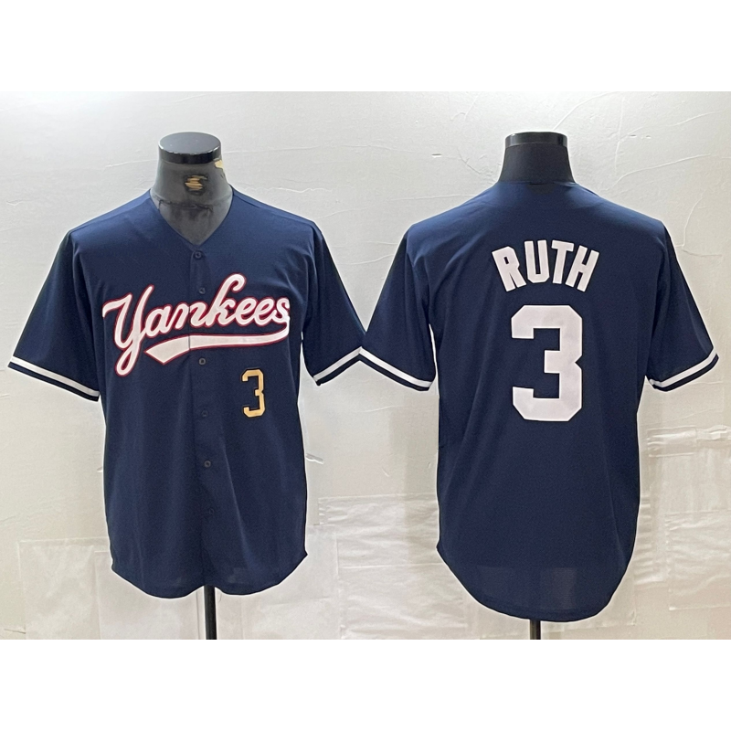 New York Yankees #3 Babe Ruth Number Navy JEROMEN Cool Base Stitched Jersey