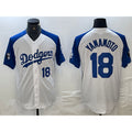 Los Angeles Dodgers #18 Yoshinobu Yamamoto Number White Blue JEROMEN Fashion Stitched Cool Base Limited Jersey 2