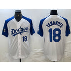 Los Angeles Dodgers #18 Yoshinobu Yamamoto Number White Blue JEROMEN Fashion Stitched Cool Base Limited Jersey 2