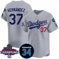 Los Angeles Dodgers #37 Teoscar Hernandez Gray JEROMEN 2024 World Series Champions With Fernando Memorial Patch Vapor Premier Limited Stitched Jersey