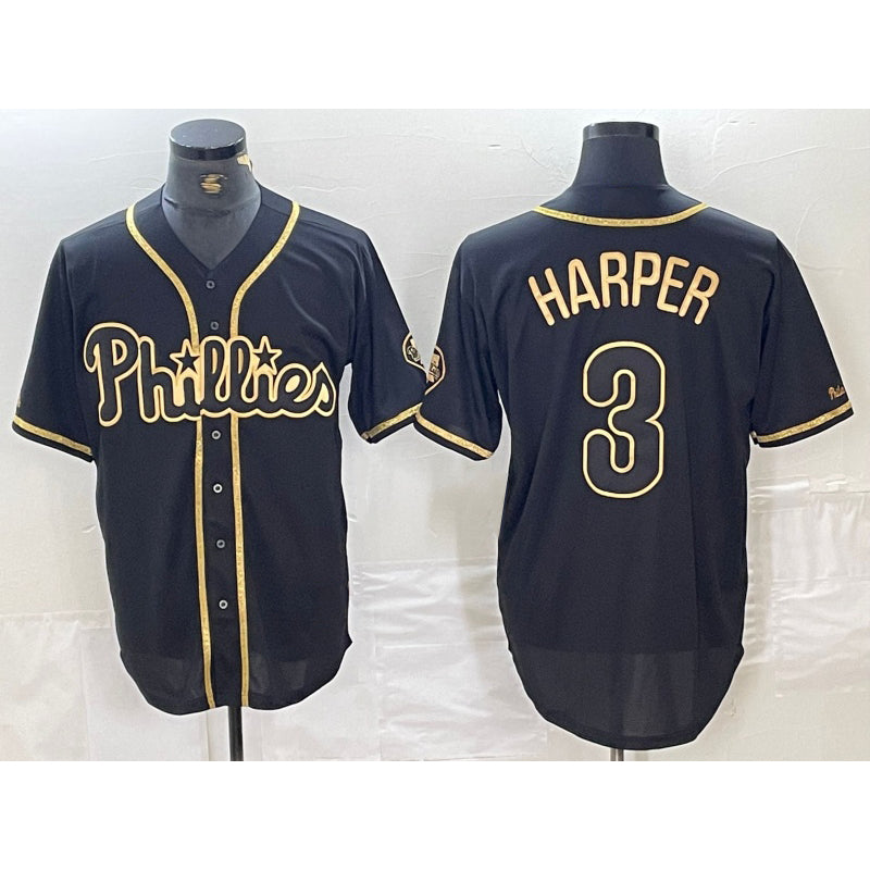 Philadelphia Phillies #3 Bryce Harper Black Gold JEROMEN Cool Base Stitched Jersey