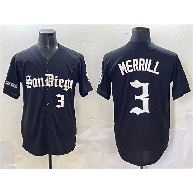 San Diego Padres #3 Jackson Merrill Black JEROMEN Gothic Edition Vapor Limited Stitched Jersey