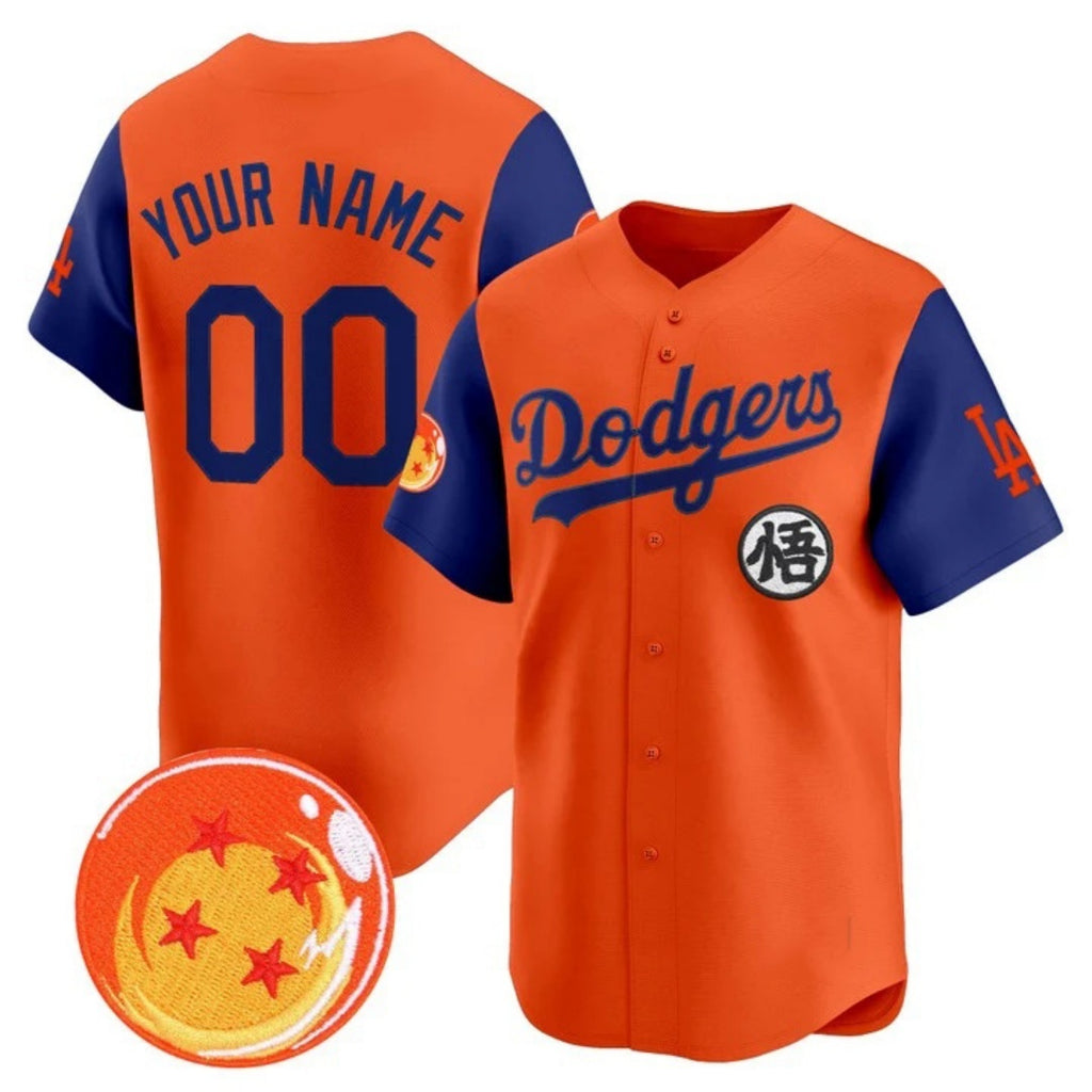 Custom Los Angeles Dodgers x Dragon Ball Royal Orange JEROMEN Vapor Premier Limited Jersey - Stitched